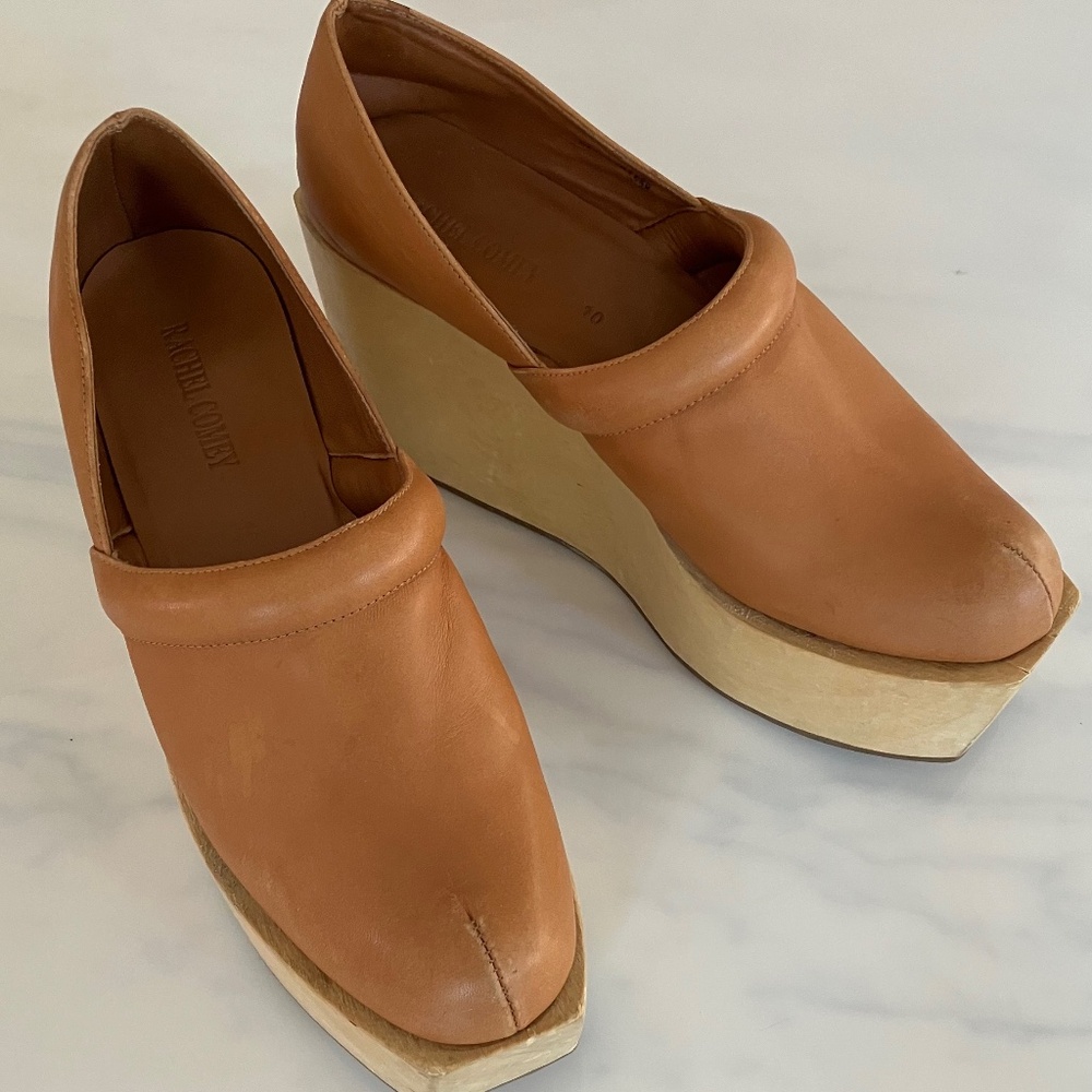 Rachel Comey Brown Leather Wedge Mules